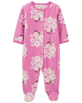 Carter's Floral Snap Up Fleece Sleep and Play Pajamas Pink  9M