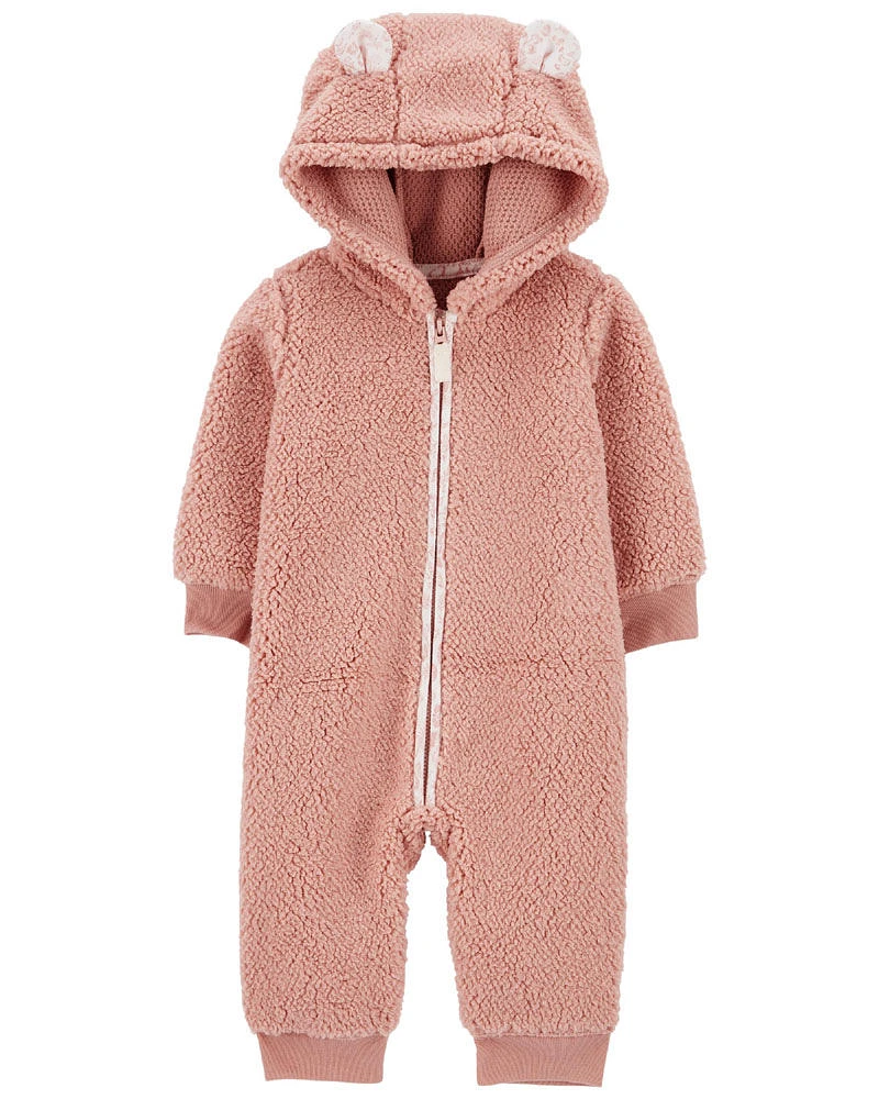 Combinaison en Sherpa à fermeture à glissière à motif jacquard rose Carter's 24M
