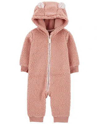 Combinaison en Sherpa à fermeture à glissière à motif jacquard rose Carter's 24M