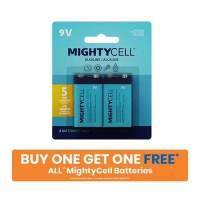 MightyCell 2 Pack 9V Alkaline Batteries