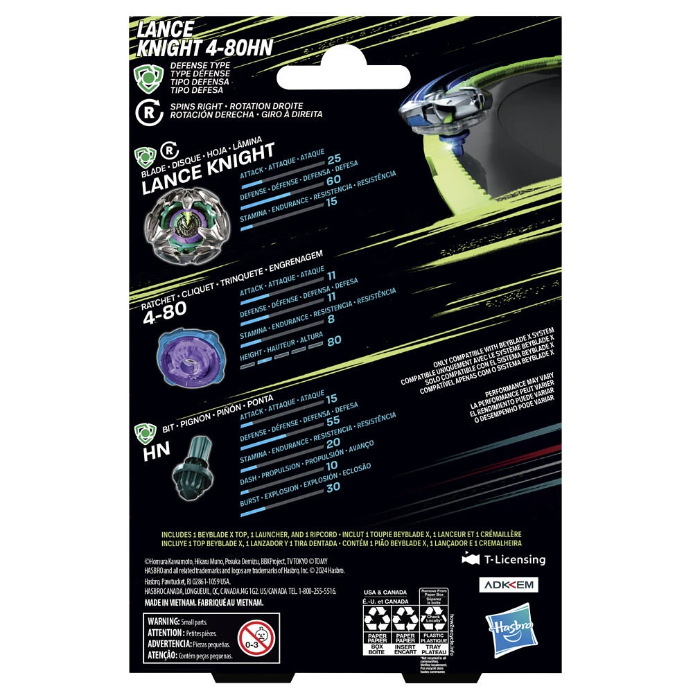 Beyblade X Lance Knight 4-80HN Starter Pack Top and Launcher
