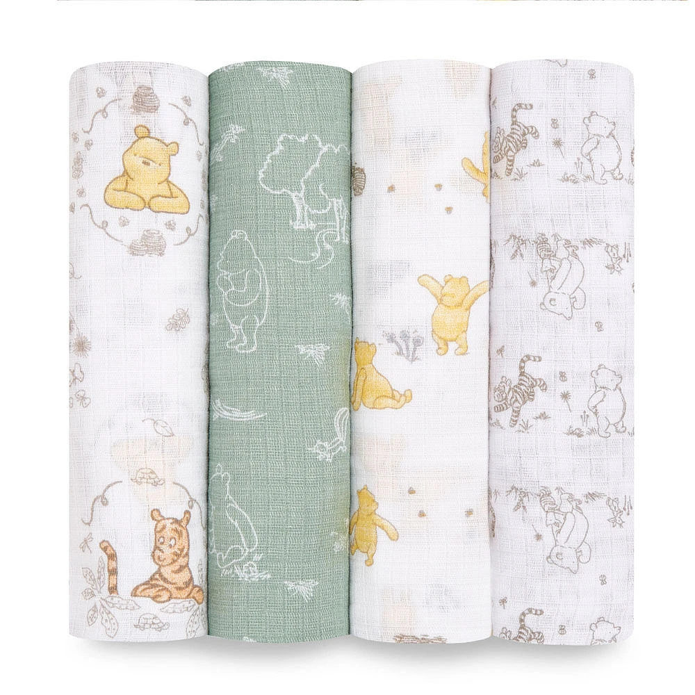 Muslin Swaddle Blk 4 Pack - Disney Winnie