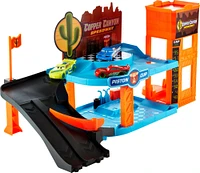 Disney and Pixar Cars Glow Racers Copper Canyon Glowing Garage Playset with 3 1:55 Scale Glow-in-the-Dark Vehicles