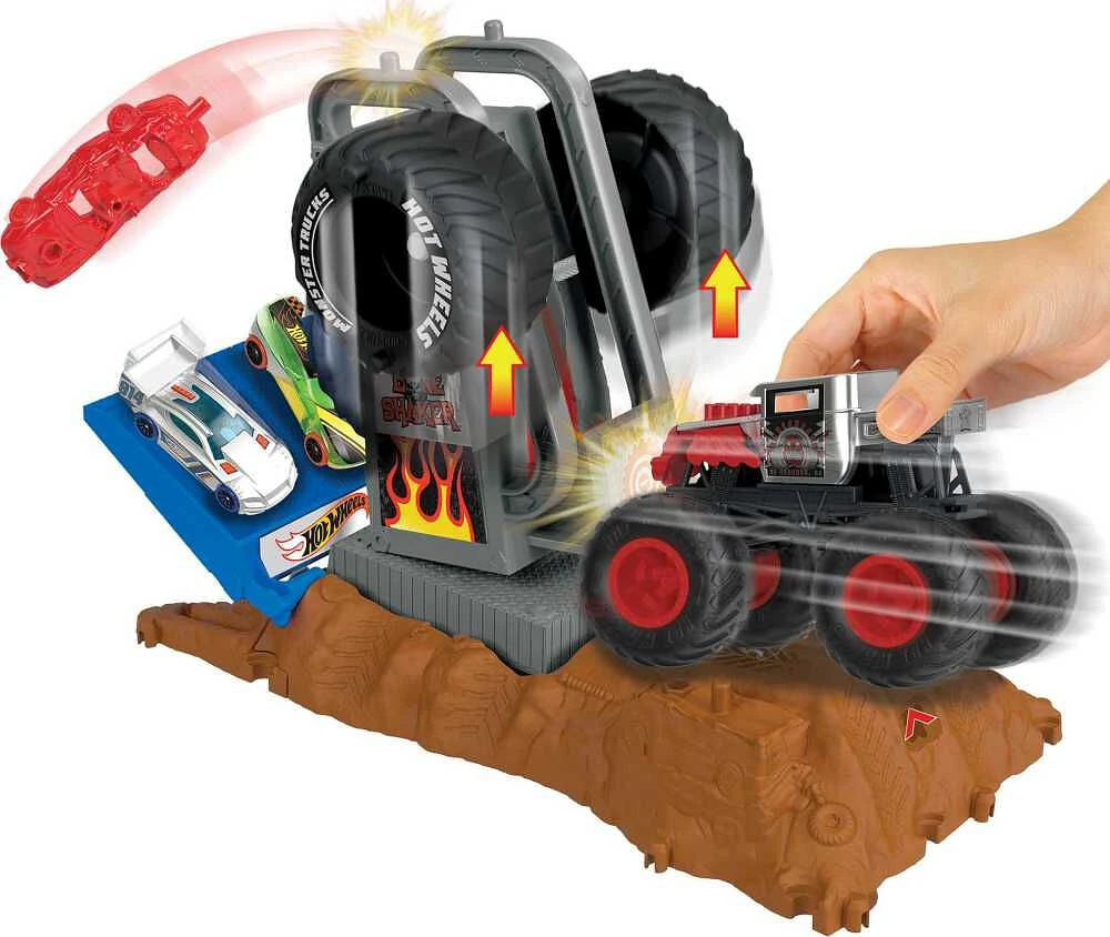 Hot Wheels Monster Trucks Arena Smashers Bone Shaker Coffret Défi Presse à pneus