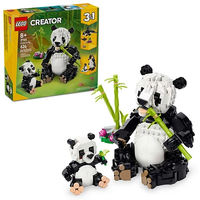 LEGO Creator 3en1 Les animaux sauvages : la famille de pandas, Ensemble de jeu, Se transforme en orque ou en pingouin 31165