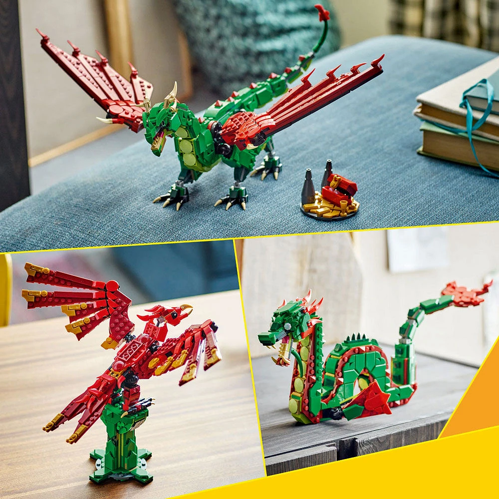 LEGO Creator 3 in 1 Medieval Dragon Toy - Building Toy with 3 Build Options, Dragon, Sea Serpent, or Phoenix - 31161