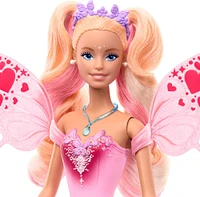 Barbie Fantaisie Poupée Fée, ailes et tenue à changement de couleur