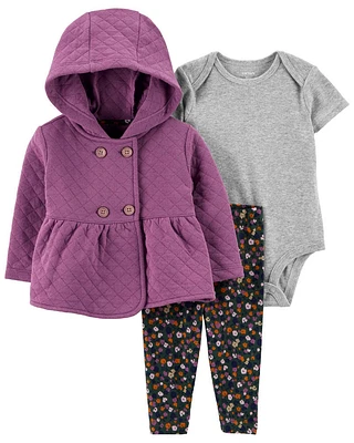 Ensemble 3 pièces cardigan matelassé mauve Carter’s