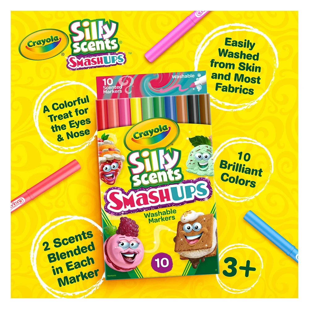 Marqueurs lavables fins Silly Scents Smash-Ups, boîte de 10