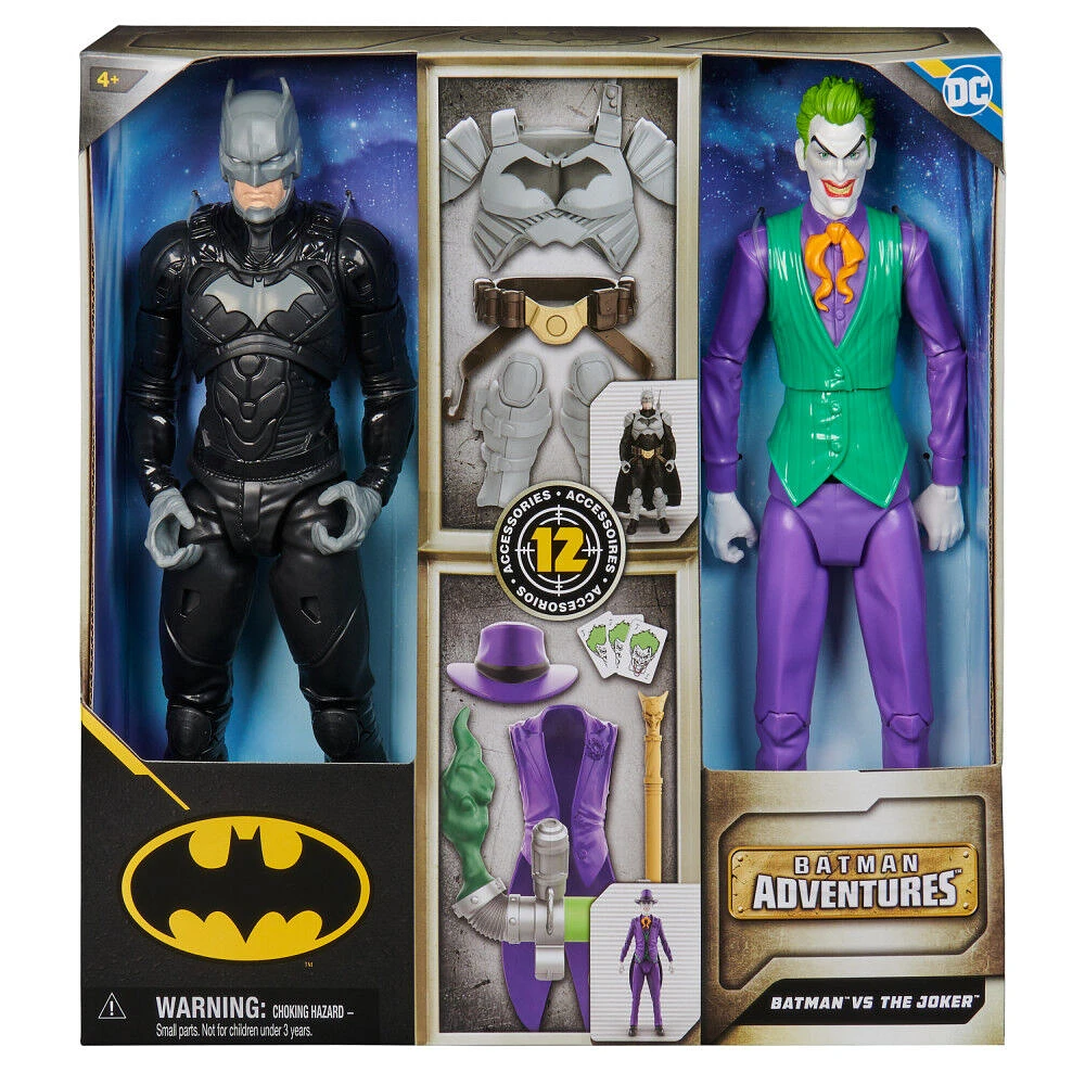 DC Comics, Batman Adventures, Batman vs The Joker Action Figures Set, 2 Figures, 12 Armor Accessories, 12-inch