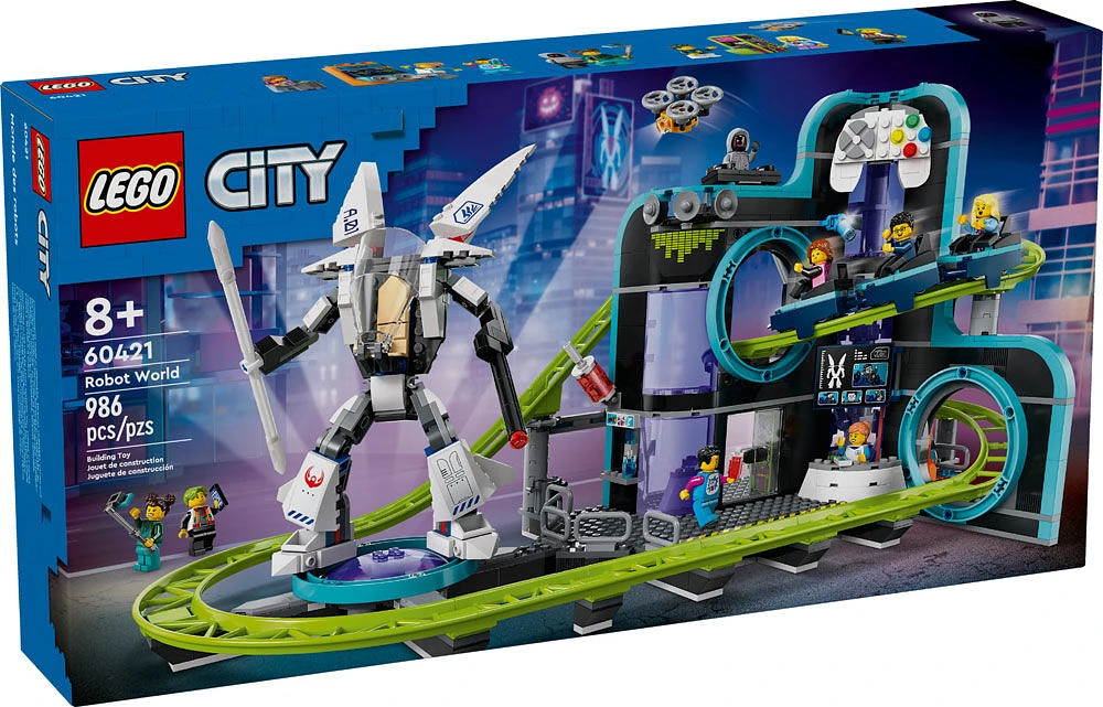 LEGO City Robot World Roller-Coaster Park Set, Building Toy with 8 Minifigures, Creative Gift for Kids, 60421