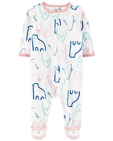 Carter's Penguin Snap Up Fleece Sleep and Play Pajamas White NB