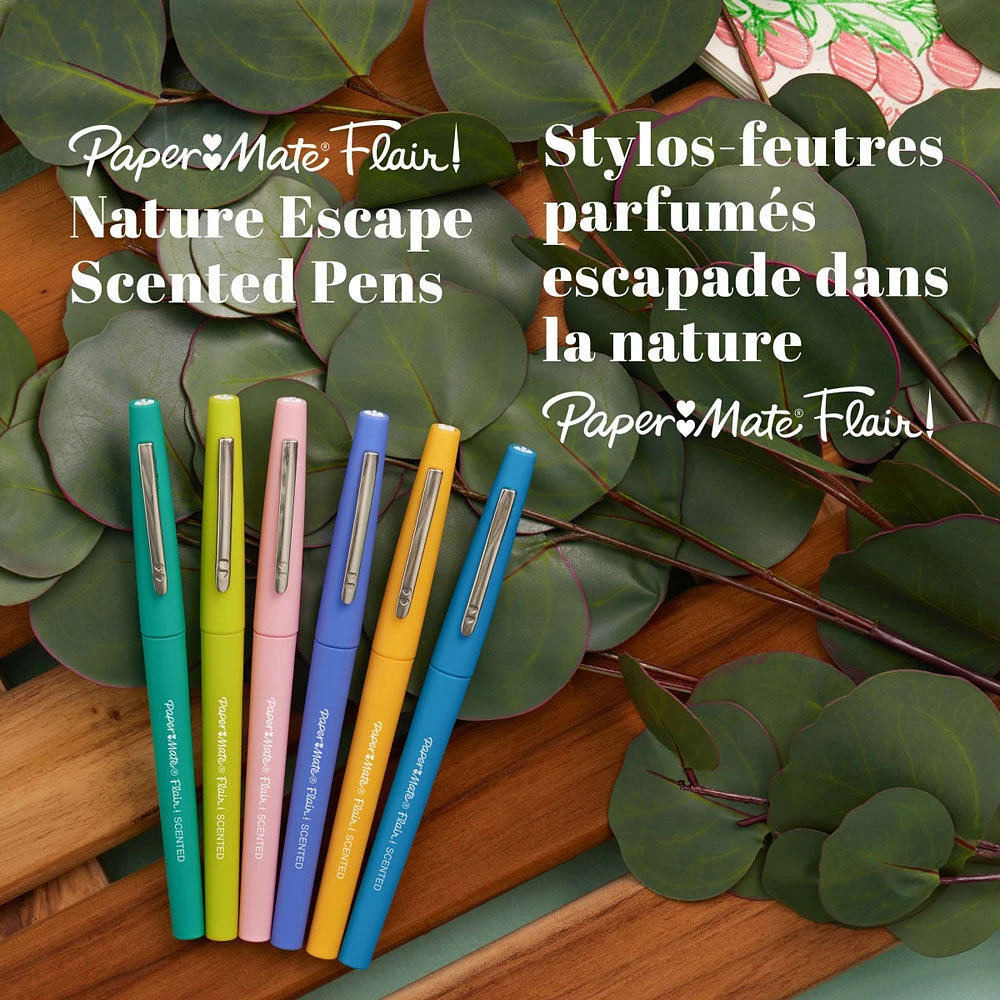 Paper Mate Flair Scented Felt Tip Pens, Assorted Nature Escape Scents and Colours, Medium Point (0.7mm), 6 Count