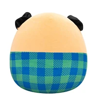 Peluche Squishmallows 12" - Prince le carlin avec chemise en flanelle