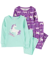 Pyjama 4 pièces en coton ajusté à imprimé de licorne vert Carter's