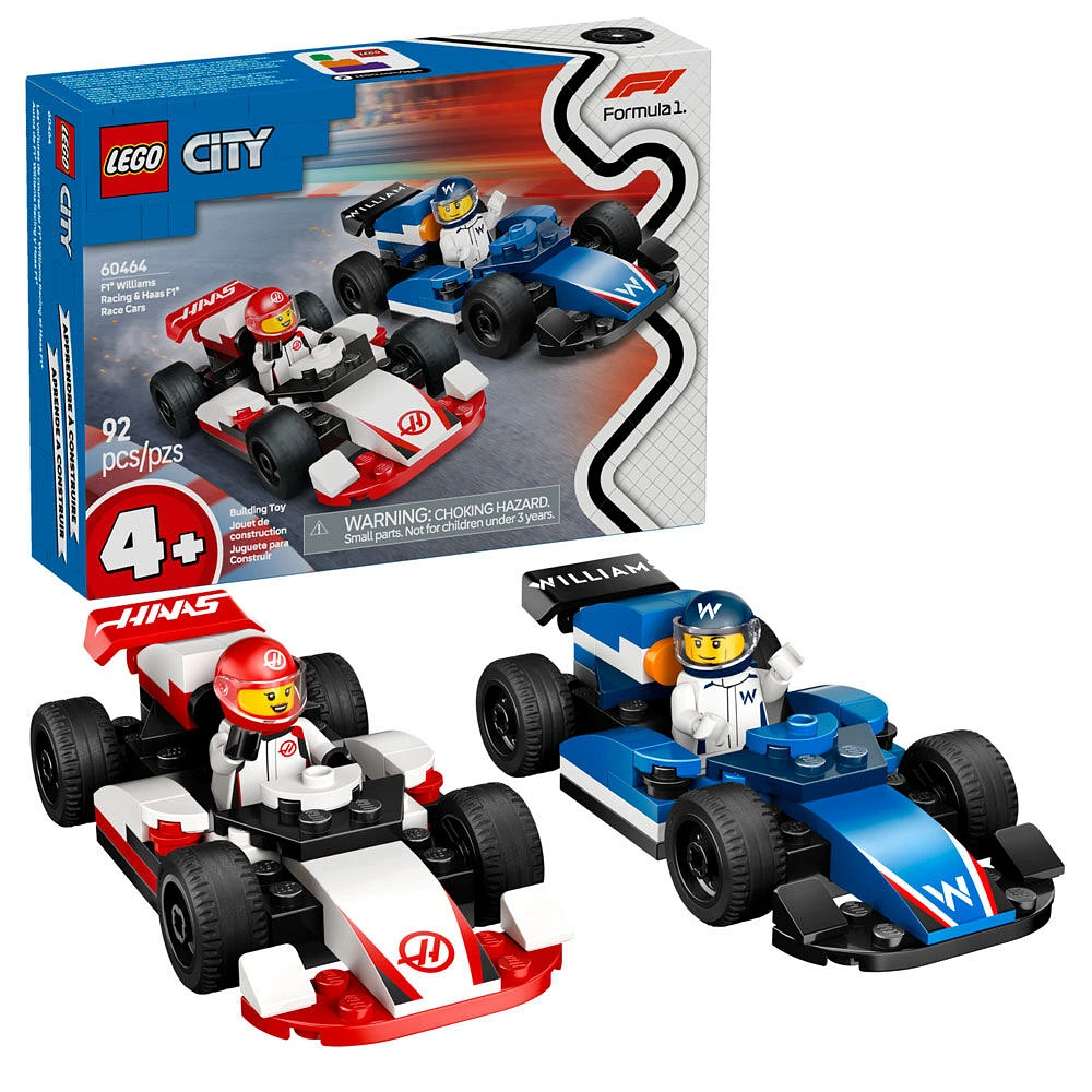 LEGO City Les voitures de course de F1 Williams Racing et Haas F1 , ensemble de véhicules avec 2 figurines de pilote 60464