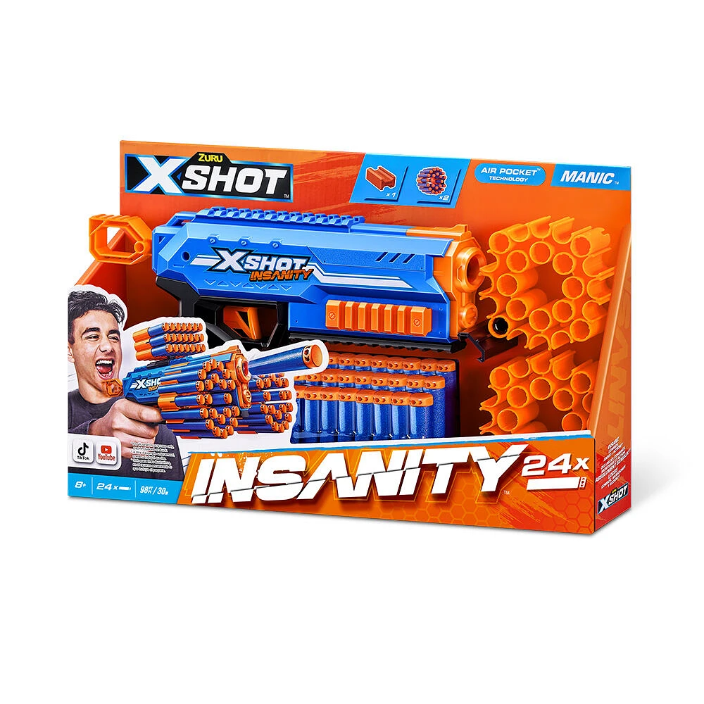 Pistolet Manic X-Shot Insanity (24 fléchettes) par ZURU