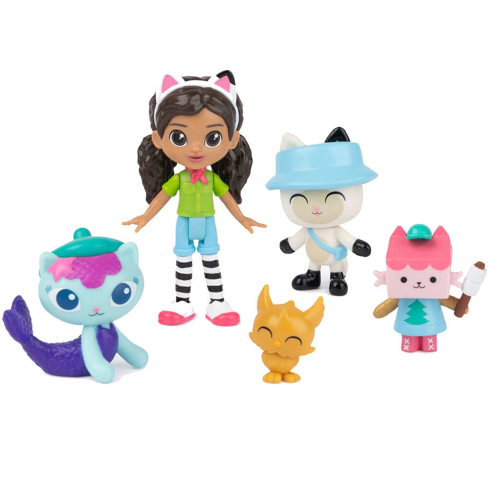 DreamWorks Gabby's Dollhouse, Coffret cadeau édition camping avec figurines Gabby Girl, Pandy Paws, Baby Box et MerCat