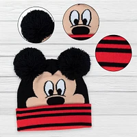 Disney Chapeau À Rebord Mickey Mouse De Disney Avec 2 «Oreilles» En Pompons Et Visage De Mickey À L'Avant Noir, Rouge