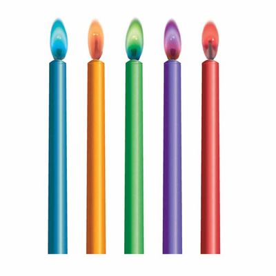 Color Flame Bday Candles & Holders, 10 pieces