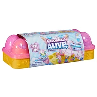 Hatchimals Alive, Boîte d'oeufs rose et jaune, jouet avec 6 mini figurines dans des oeufs qui éclosent tout seuls, 11 accessoires