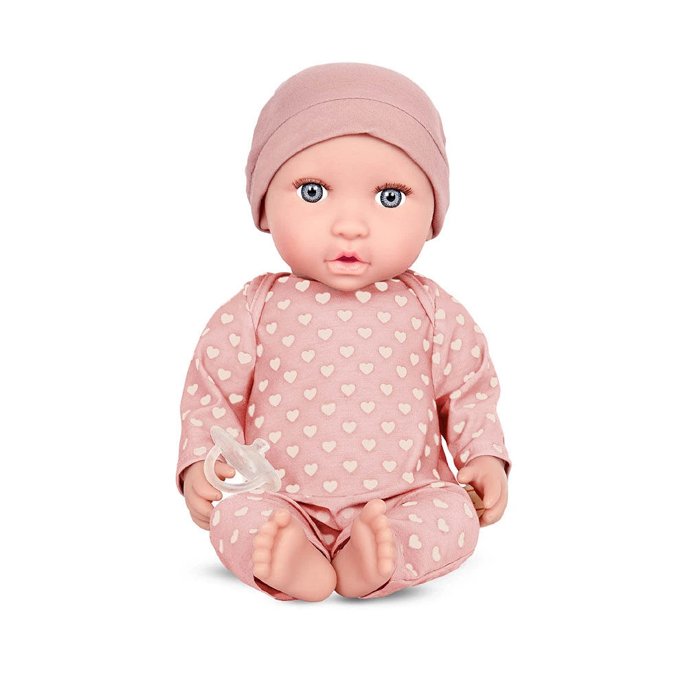 Babi Baby Doll - Gray-Blue Eyes and Pink Hat 14-inch Baby Doll with Pink PJs