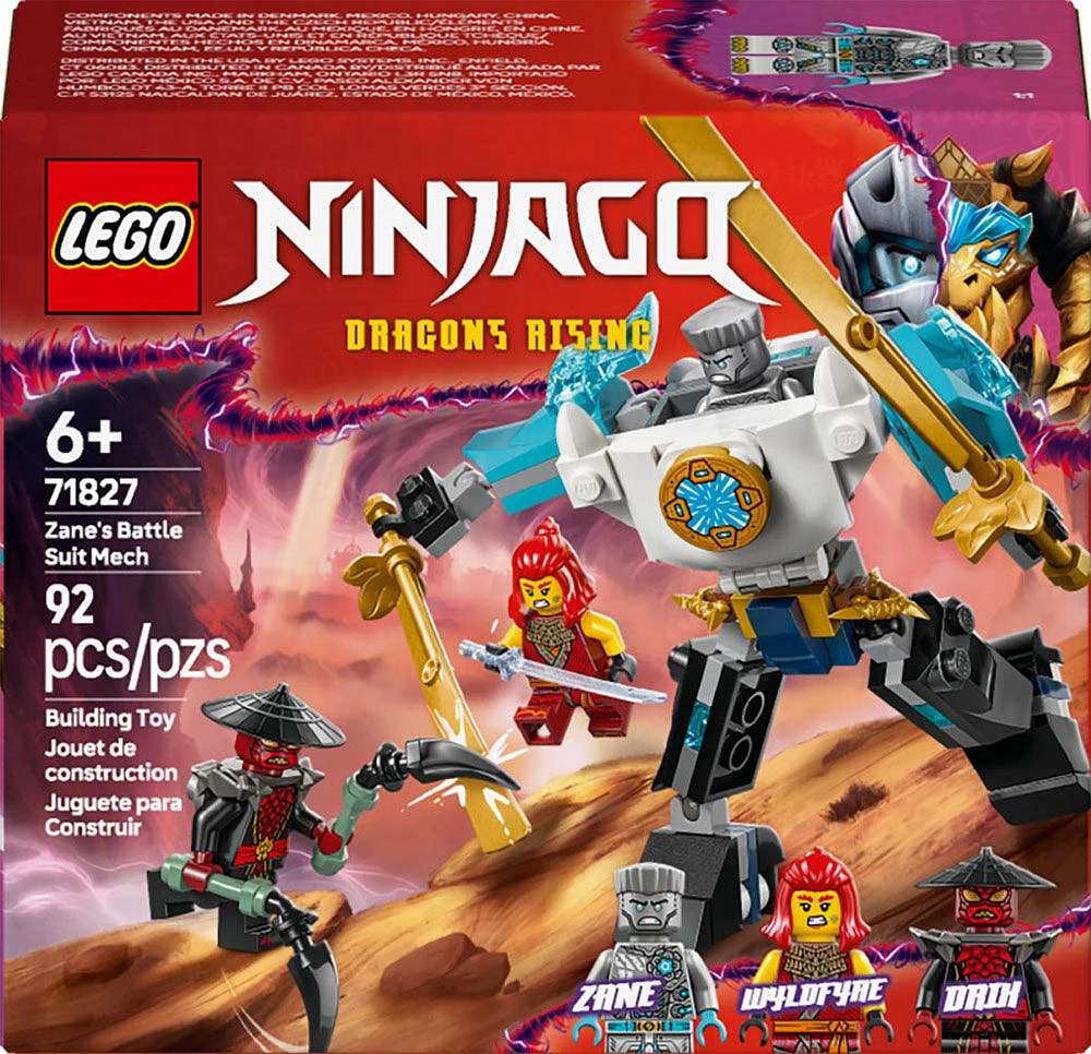 LEGO NINJAGO L'armure-robot de combat de Zane, Ensemble de jouet de jeu de simulation avec 3 figurines, Cadeau de ninja 71827