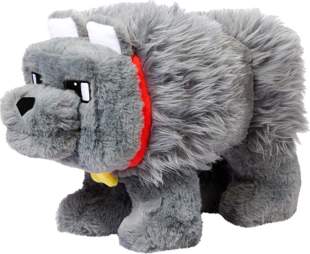 Minecraft Dennis the Wolf Interactive Plush Toy with Sounds & Moving Mouth, Inspired by the Movie