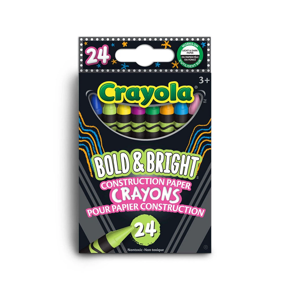 Crayons de cire aux couleurs vives pour papier de construction, boîte de 24