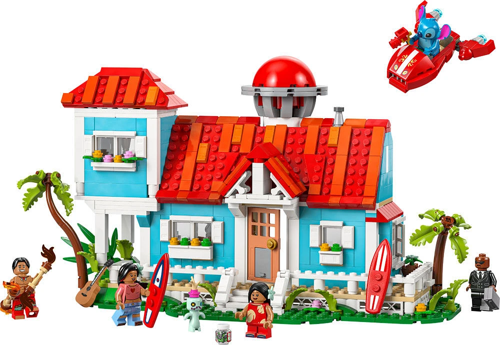 LEGO Disney Lilo and Stitch Beach House Building Toy - Playset for Kids - with 5 Minifigures - 43268