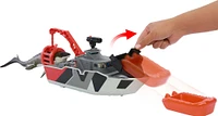 Matchbox Jurassic World Mosasaurus Rescue Action Boat Playset with Ship, Dino, Toy Car & Missiles