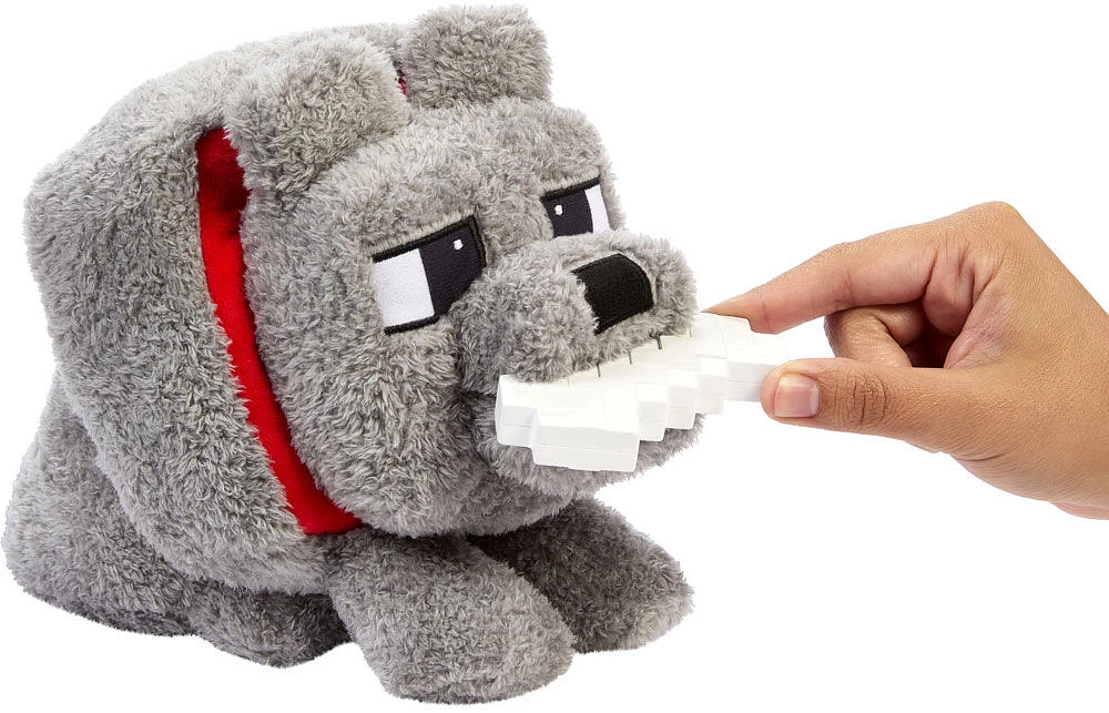 Minecraft Dennis the Wolf Interactive Plush Toy with Sounds & Moving Mouth, Inspired by the Movie