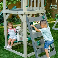 KidKraft Park Tower Wooden Swing Set with Slide, Monkey Bar and 3 Swings