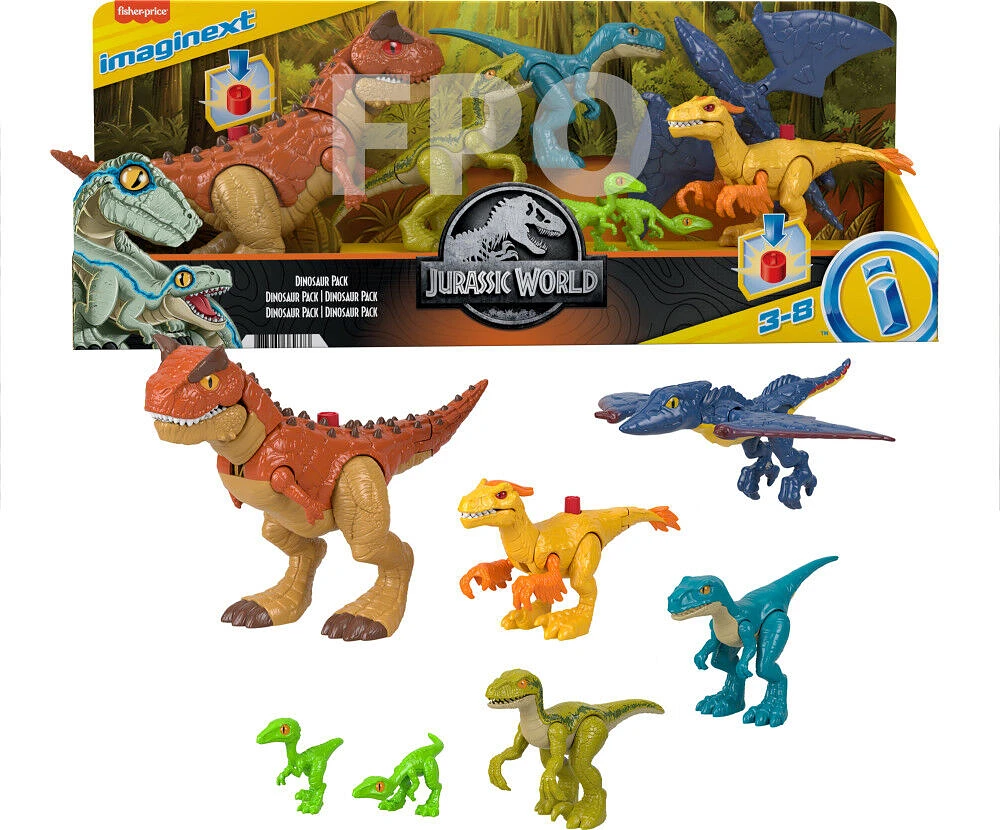 Imaginext Jurassic World Dinosaur Pack 7-Piece Figure Set for Preschool Kids