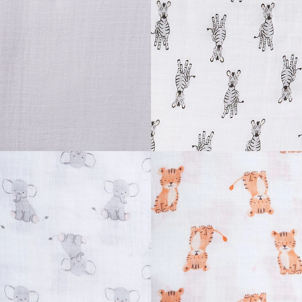 Couverture à Emmailloter en Mousseline de Coton Aden + Anais Essentials Safari Babes, Lot de 4