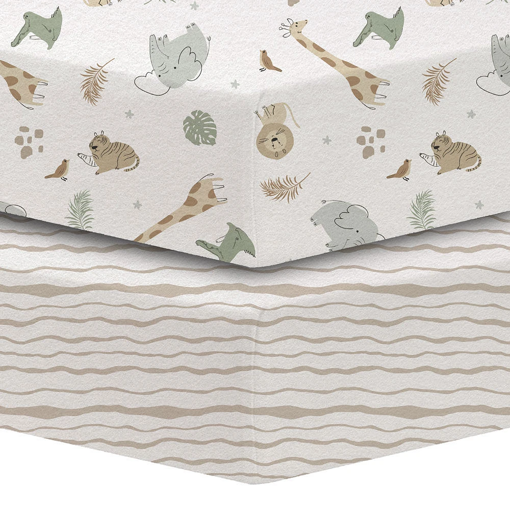 Koala Baby 2 Pack Flannel Sheet Safari/Stripes