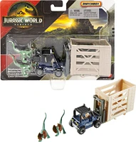 Matchbox Jurassic World Dino Transporter, Toy Car or Truck & 1-2 Mini Dinosaurs (Styles May Vary)