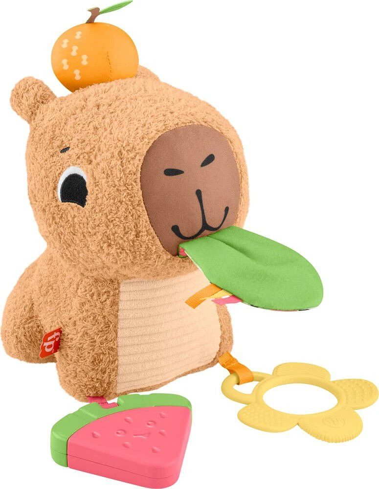 Fisher-Price Snuggly Snacky Capybara Plush Baby Sensory Toy with Teether & Rattle for Newborns