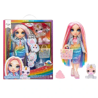 Rainbow High Amaya (arc-en-ciel) avec nécessaire à gelée et animal - poupée scintillante arc-en-ciel de 11 po (28 cm)