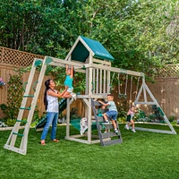 KidKraft Park Tower Wooden Swing Set with Slide, Monkey Bar and 3 Swings