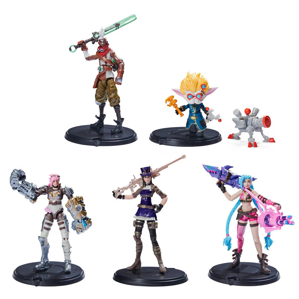 League of Legends, Dual Cities Pack w/ Exclusive Jinx, Heimerdinger, Vi, Caitlyn, and Ekko, 4-Inch Collectible Figures, Accessories