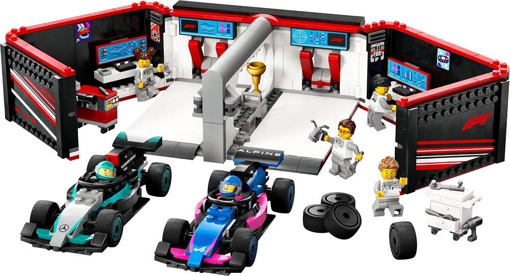 LEGO City Le garage de F1 et les voitures Mercedes-AMG et Alpine, ensemble de jeu avec 2 voitures de course 60444