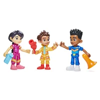 Disney Junior Firebuds, Coffret cadeau figurines articulées, avec 3 jouets à collectionner pour enfants : Bo, Jayden et Violette, et accessoires