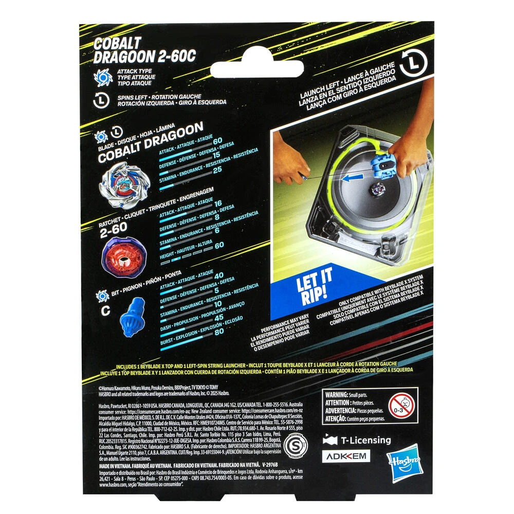 Beyblade X Cobalt Dragoon 2-60C Deluxe Left-Spin String Launcher Set