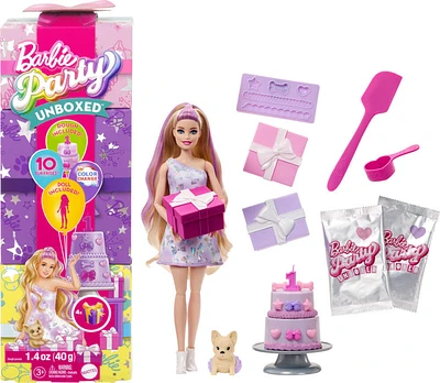 Barbie Party Unboxed Pet Birthday Series Doll & Accessories with 10 Surprises (Styles May Vary)