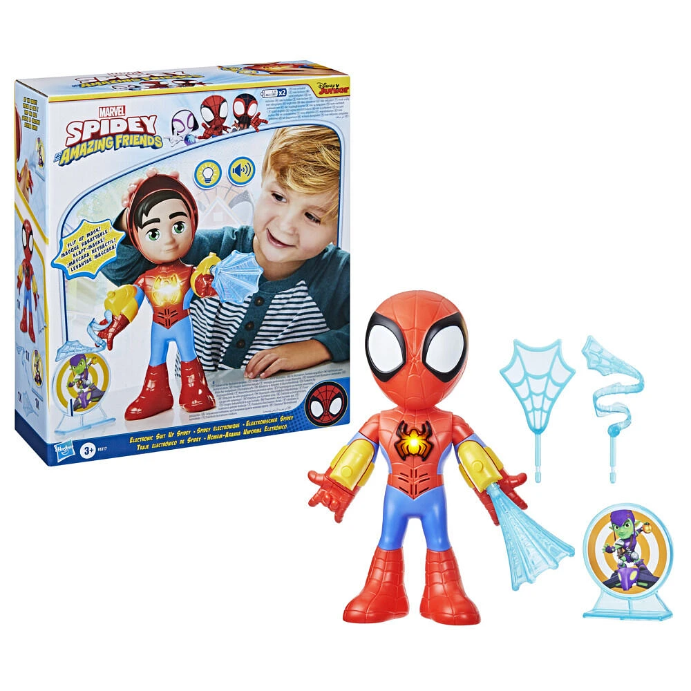 Marvel Spidey and His Amazing Friends Electronic Suit Up Spidey, 10-Inch Action Figure, Preschool Toys for Kids Ages 3 and Up