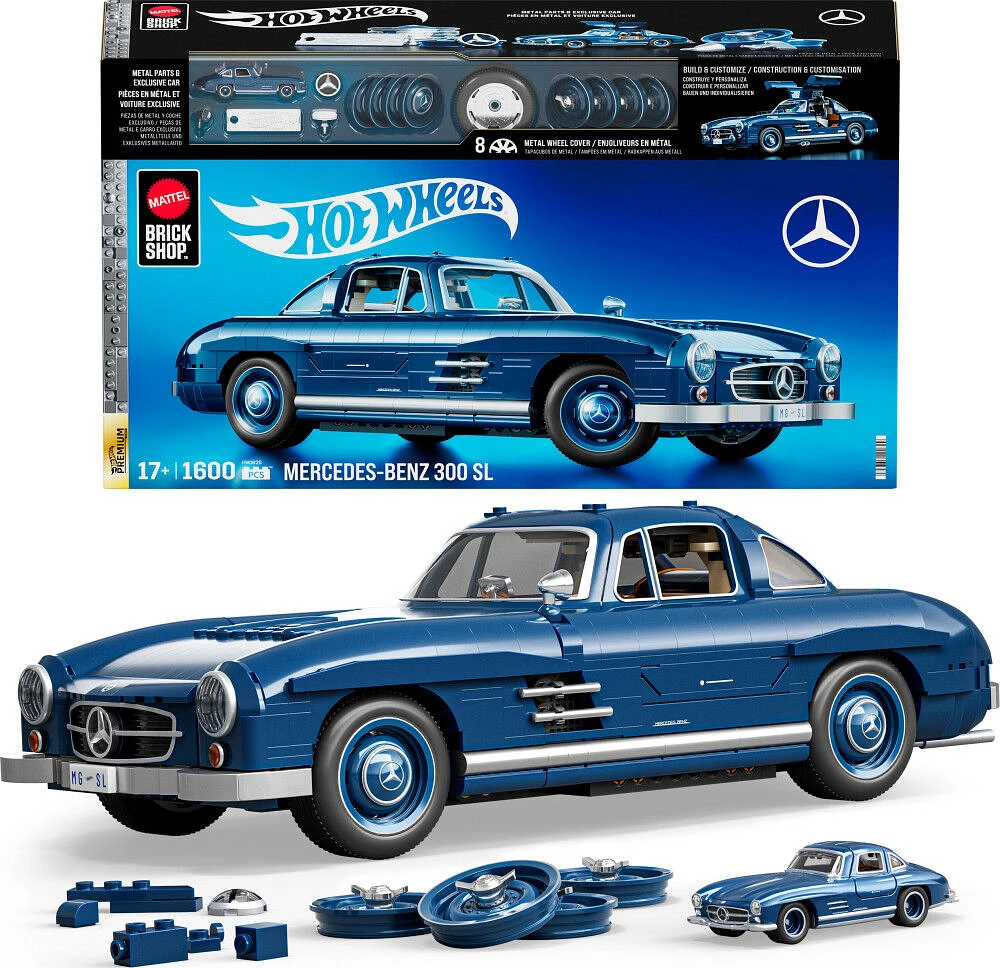 Mattel Brick Shop Hot Wheels Mercedes-Benz 300 SL Building Toy Kit (1600 Pieces), for Collectors