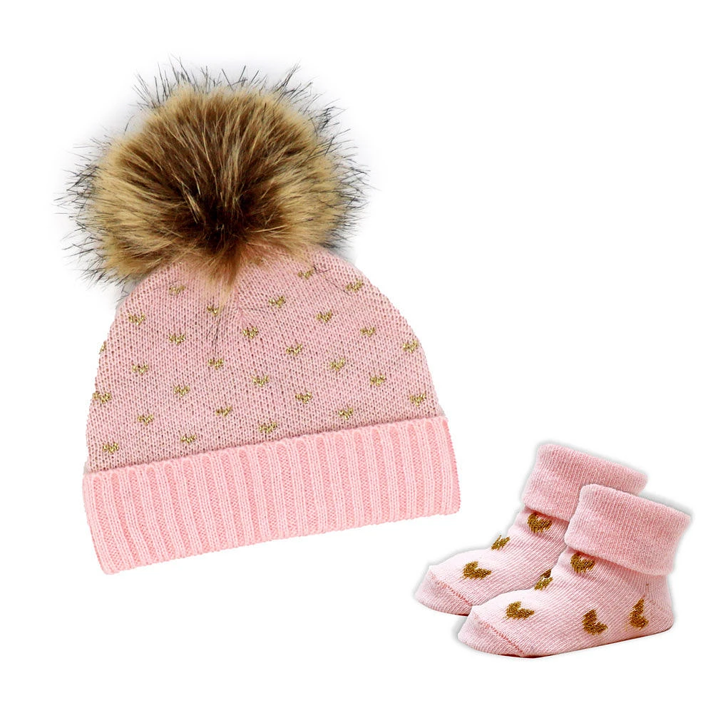 Baby Mode Blush Knit Hat & Bootie Set 0-6M