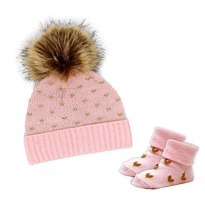 Baby Mode Blush Knit Hat & Bootie Set 0-6M