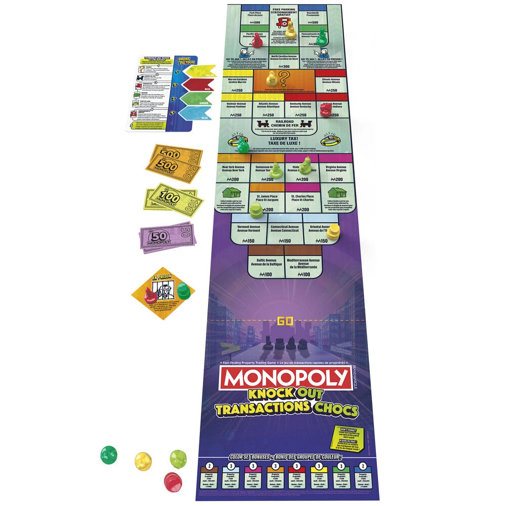 Monopoly Knockout, jeu de groupe familial, jeu de société rapide à partir de 8 ans, 20 minutes